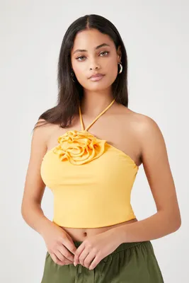 Women's Rosette Cropped Halter Top in Sunset Medium