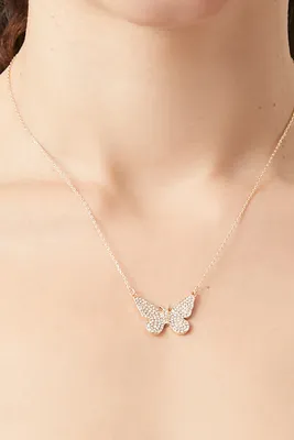 Women's Rhinestone Butterfly Necklace in Gold/Clear