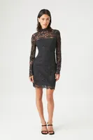 Women's Lace Mock Neck Bodycon Mini Dress in Black Small