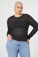 Women's Sheer Lace Top in Black, 1X