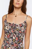 Women's Floral Print Cami Midi Dress in Black Small