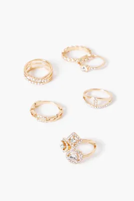 Women's Faux Gem Cocktail Ring Set in Clear/Gold, 7