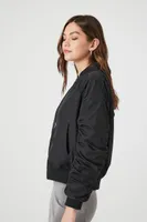 Women's Ruched Bomber Jacket Black