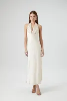 Women's Satin Cowl Halter Gown in Ivory Medium