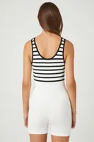 Women's Seamless Striped Romper in White/Black, M/L