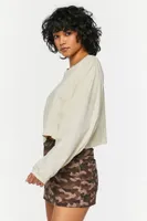 Women's Boxy Long-Sleeve Cropped T-Shirt in Khaki Large