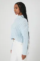 Women's Ribbed Knit Turtleneck Sweater in Light Blue Large