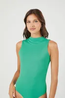 Women's Ribbed Knit Mock-Neck Bodysuit in Green Large