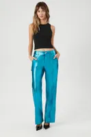 Women's Metallic Wide-Leg Pants in Blue Small