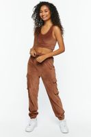 Women's Velour Cropped Tank Top in Brown Medium