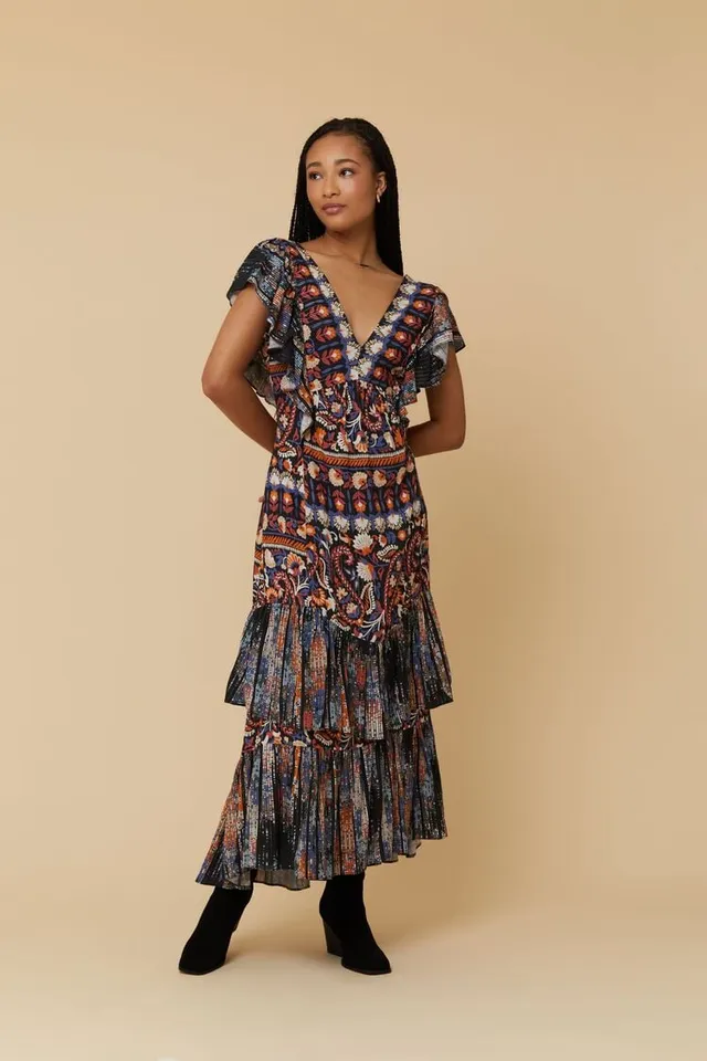 Home | Forever 21 Women's Ornate Floral Tiered Ruffle Maxi Dress in Blue/Orange  Small at Plaza Las Americas in San Juan, PR