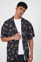 Men Floral Line Art Graphic Shirt in Black/Cream Large