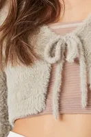 Women's Fuzzy Cropped Cardigan Sweater Goat