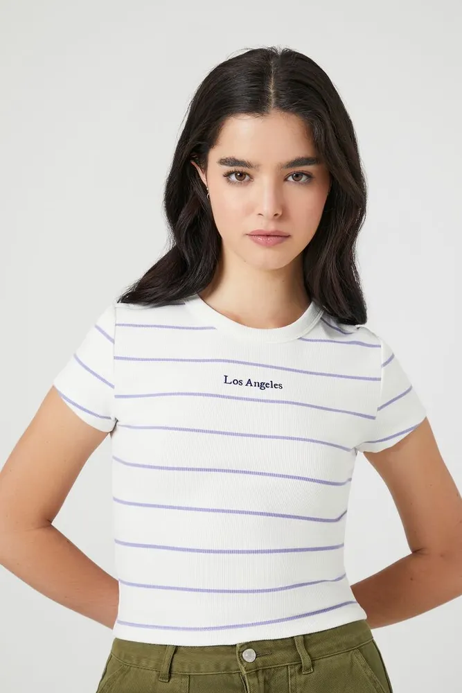 Women's Striped Los Angeles T-Shirt in Vanilla Large