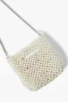 Women's Faux Pearl & Rhinestone Crossbody Bag in Cream