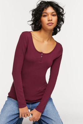Women's Ribbed Long-Sleeve Henley T-Shirt