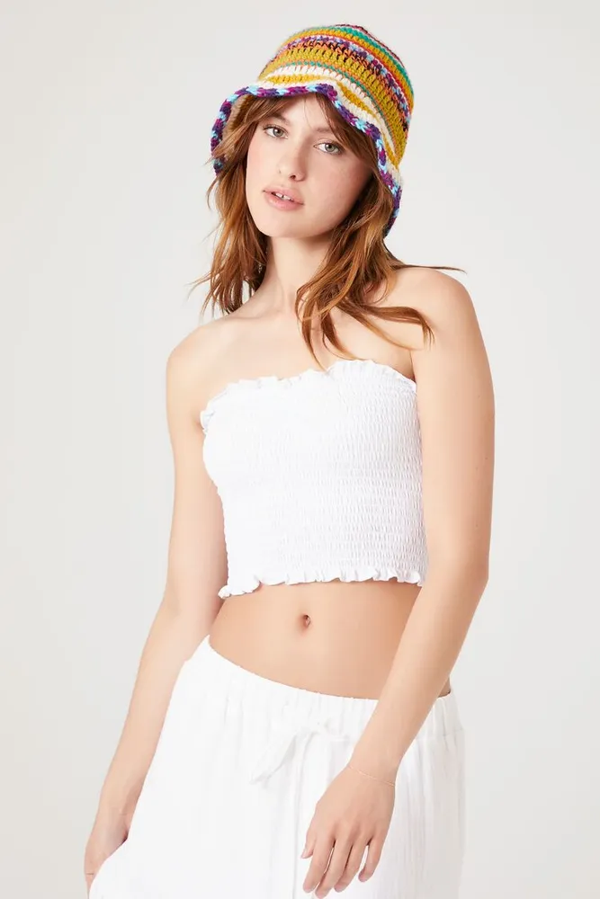 Forever 21 Women's Smocked Ruffle-Trim Tube Top in White, XL