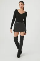 Women's Cropped Rib-Knit Sweater in Black Medium