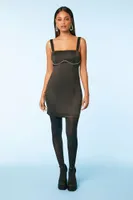 Women's Satin Rhinestone-Trim Mini Dress in Black Medium