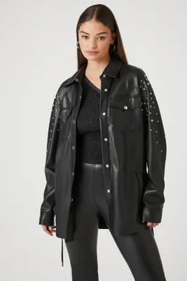 Women's Faux Leather Studded Jacket in Black Small