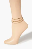 Women's Curb & Byzantine Chain Anklet Set in Gold