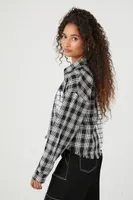 Women's Cropped Plaid Flannel Shirt in Black/White Small