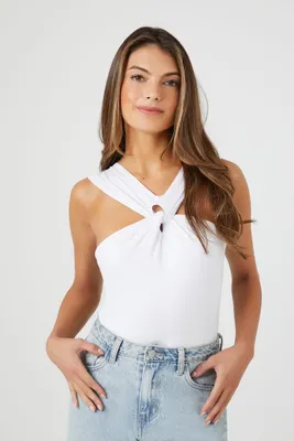 Women's Twisted Sleeveless Bodysuit in White Large