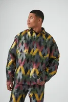 Men Abstract Geo Print Button-Front Jacket in Grey Medium