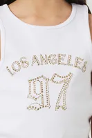 Girls Studded Los Angeles Tank Top (Kids) in Cream, 5/6