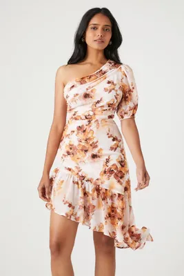 Women's Floral Print One-Shoulder Midi Dress Blush