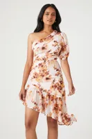 Women's Floral Print One-Shoulder Midi Dress Blush