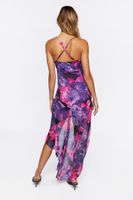 Women's Floral Print High-Low Dress in Pink Small