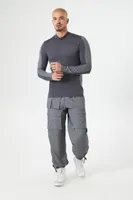 Men Striped Quarter-Zip Top in Dark Grey/Grey Large