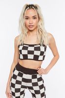 Women's Sweater-Knit Checkered Crop Top & Pants Set in Brown Medium