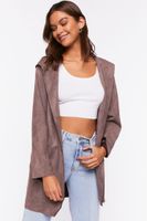 Women's Faux Suede Hooded Longline Jacket in Mushroom Large