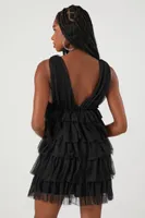 Women's Tiered Ruffle Mini Dress in Black Large