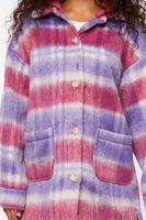 Women's Oversized Plaid Longline Coat in Pink/Blue Haze Large