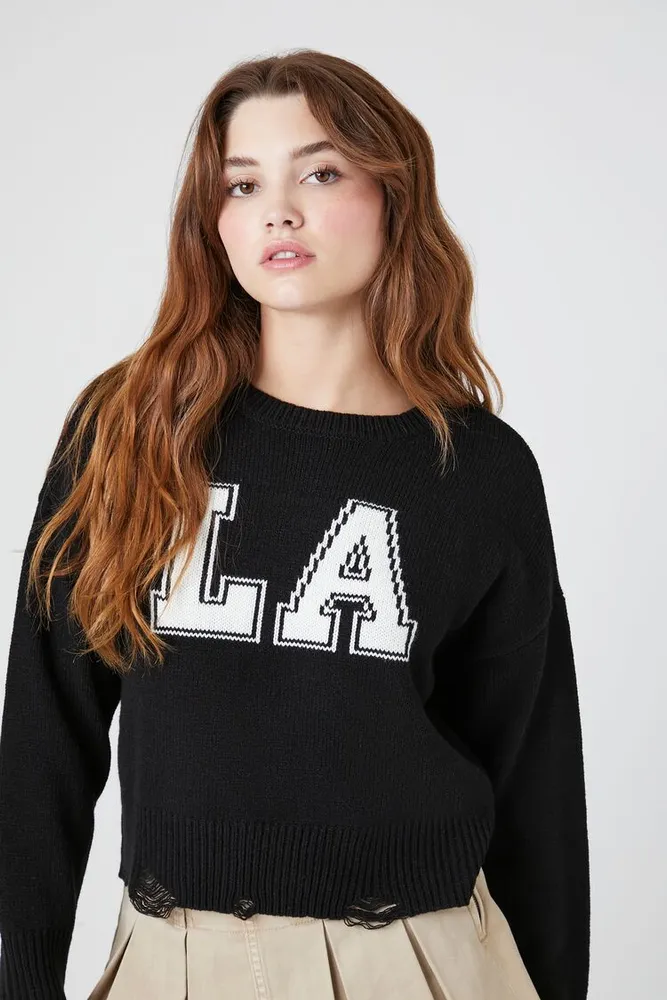 Women's Distressed LA Graphic Sweater Black