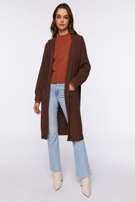 Women's Open-Front Longline Cardigan Sweater Brown