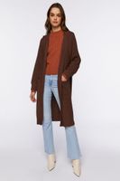 Women's Open-Front Longline Cardigan Sweater in Brown Small