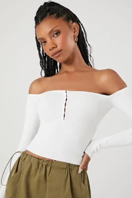 Women's Sweater-Knit Off-the-Shoulder Top in White Medium