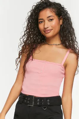 Women's Ribbed Half-Button Cropped Cami