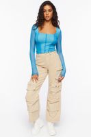 Women's Sheer Mesh Seamed Top in Blue/Sage Small