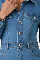 Women's Denim Button-Up Jumpsuit in Medium Denim