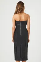 Women's Faux Leather Midi Strapless Dress in Black Large