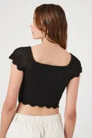 Women's Crochet Sweater-Knit Crop Top in Black Small