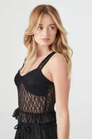 Women's Lace Ruffle-Trim Crop Top