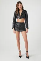 Women's Cropped Faux Leather Jacket in Black Large