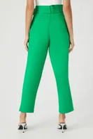 Women's Belted Straight-Leg Ankle Pants in Green, XL