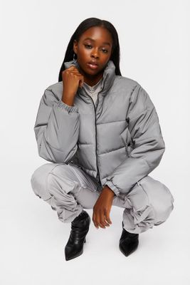 Women's Reflective Puffer Jacket in Silver Large